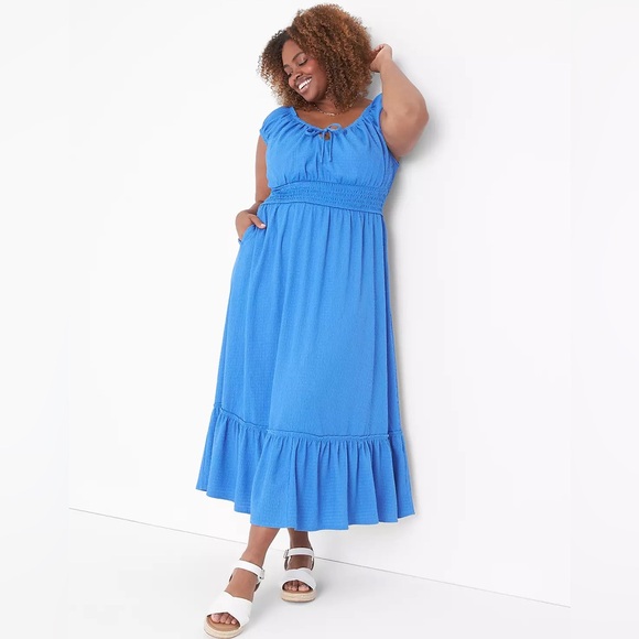 Lane Bryant Dresses & Skirts - Lane Bryant Cornflower Blue Cap Sleeved Smock Waist Midi Dress Women’s 22/24